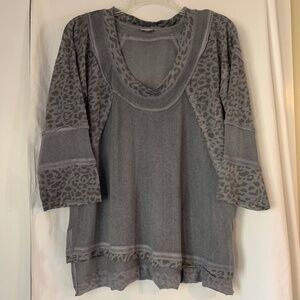 POL gray leopard print jersey with lightweight knit loose fit top/shirt
